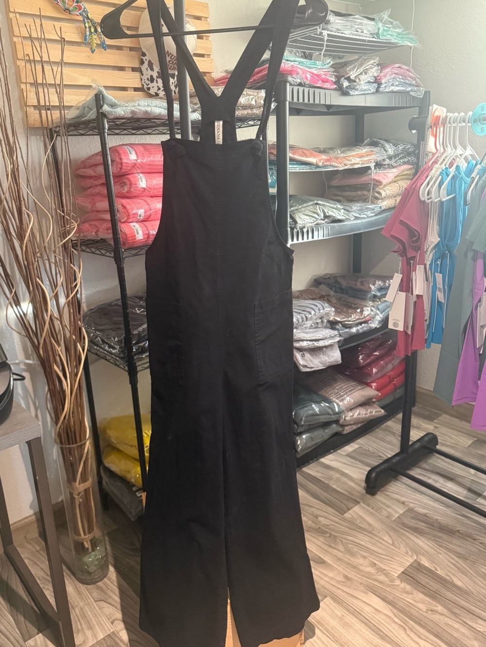 Zenana Black Wide Leg Overall Jumpsuit Romper Size Small